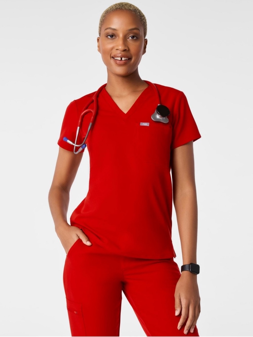 FIGS Winning Red Catarina V-Neck Scrub Top M, EUC